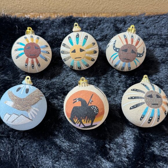 Native American Navajo Sand Painting Ball Ornament Christmas Lot (6) - Picture 1 of 9